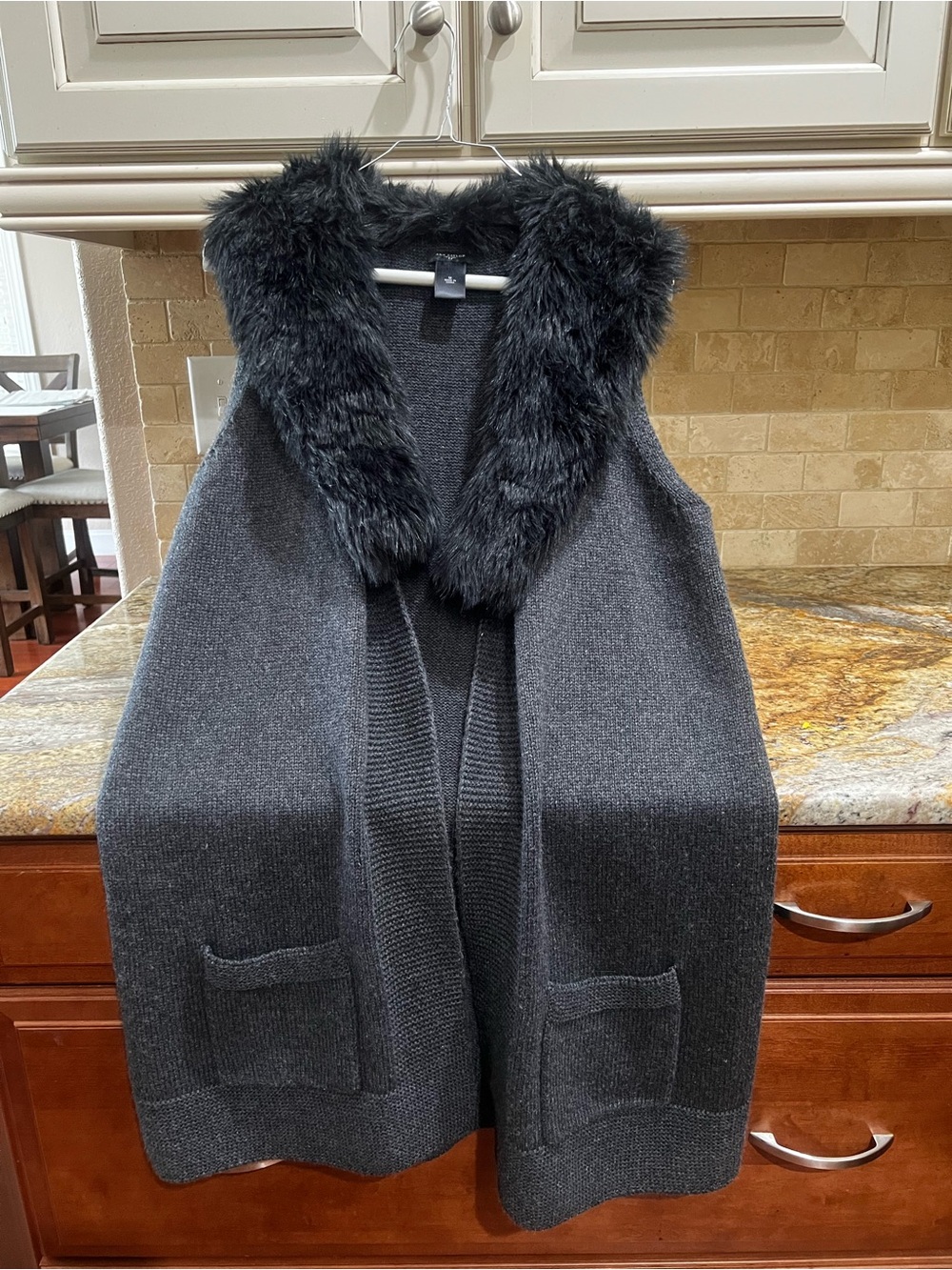 Ann Taylor Faux Fur-Trim Knit Vest - Picture 1 of 4